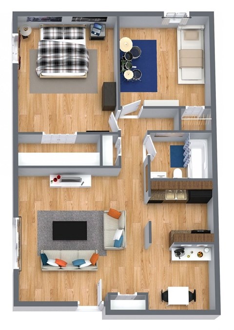Floor plan for 2 beds, 1 bath, 900 sqft